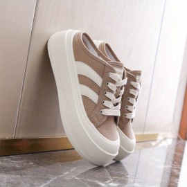 Beige Canvas Sneakers with White Laces - Round Toe, Rubber Sole, All-Season Comfort Shoes for Casual Attire, Casual Footwear | Round Toe Sneakers | Rubber Sole Shoes