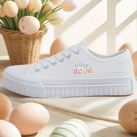 Women's Shoes Colorful Easter Black and White Casual Sneakers Skateboard Shoes with Laces 2D Print Series Campus Style All-Season