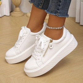 [Argyle Fashion Sneakers] Low Top Argyle Sneakers - Women's Casual Running Shoes - Lace-Up, Side Zipper, Rubber Sole