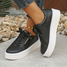 [Argyle Fashion Sneakers] Low Top Argyle Sneakers - Women's Casual Running Shoes - Lace-Up, Side Zipper, Rubber Sole