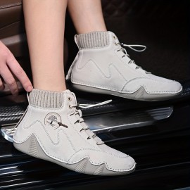 Trendy Soft Sole Non-slip Sneakers - Women's Solid Color Lace Up Flat Wear-resistant Shoes plus size