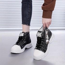 [Distressed High-Top Sneakers] Distressed High-Top Sneakers for Women | Fashion Casual Style, Thick Sole, Lace-Up Closure, All-Season Wear - Blue Jean Styl
