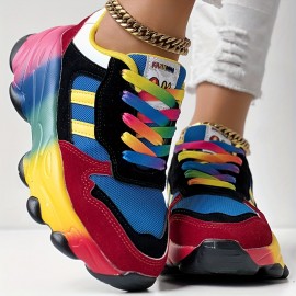 Women'S Bold Red to Gradient Sneakers - Lace-Up Low-Top Shoes with Thick Cushioned MD Sole, Breathable Fabric Upper - All-Season Everyday & Formal Shoes in Green, Yellow, Orange, Pink, Purple, Blue, Teal, - Non-Slip Outfit Staple for Women, Versatile Footwear, Vibrant Design, Comfortable Fit, Fashion Enthusiasts, Style Conscious Consumers, Small Clear Boxes & Packages, Clear And Transparent Boxes, Thick Cushioned Shoes, Multi Color Styles, Non