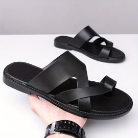 [Summer Sandals] Lightweight & Comfortable Men's Casual Summer Sandals - Black Synthetic Slip-On Flat Shoes with Cross Straps