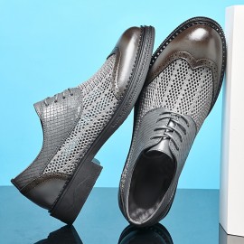 Men'S Summer Genuine Leather Hollow Mesh Shoes, Breathable, Color-Washed Formal Business Shoes, Thin Soft Sandals.
