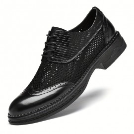 Men'S Summer Genuine Leather Hollow Mesh Shoes, Breathable, Color-Washed Formal Business Shoes, Thin Soft Sandals.