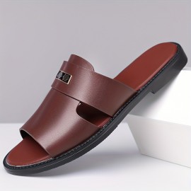 LL25222 Men's Stylish Black Slip-On Sandals - Super Fiber Synthetic, Round Toe, Rubber Sole, Summer Casual Comfort for Casual Attire