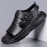 Men's Black -like with Adjustable Strap & Buckle - Non-Slip Rubber Sole, PU Cushioned Insole - Slip-On/Clip-On Beach Shoes for Summer, Casual, Pool, Boat - Lightweight Comfortable Dress (No Laces)