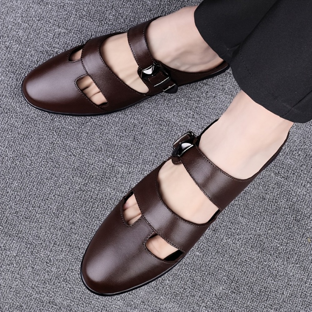 Men'S Stylish Summer Sandals - Comfortable Lightweight Soft Sole, Faux Upper with Adjustable Buckle Strap, Open Toe Design, Black & Brown Options, Beach Shoes for Men, Available in Sizes 37-46