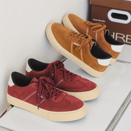 Men's Burgundy Low-Top Dopamine Shoes - Lace-Up Sneakers with Glossy Burgundy & Golden-Tan Trim, EVA Cushioned Arch, Solid Color Casual & Light Training Shoes for Spring/Fall, Skate Shoes, Gym, Semi-Formal - Minimalist Design, Durable -like Texture (No Laces Required) - Men's Fashion Sneakers with -like Upper & EVA Sole, Lace-Up Closure, Solid Color  Casual Sneakers for Men, Shoes for Men Casual, Mens Sneakers High Quality, Canvas Shoes, Wide Shoes for Men, Mens Sneakers