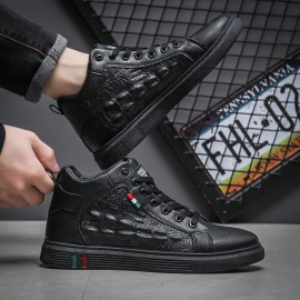 Men'S Non-Slip Durable Fashion Sneakers - Casual Street Style, Solid Color, All-Season Lace-Up Shoes with Thick Sole for Height Increase, Round Toe, Mid-Top Design, Faux Upper, Fabric Inner & Insole, PVC Sole