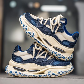 Four Seasons New Men's Low-Top Thick Sole Minimalist Fashionable Versatile Breathable Mesh Casual Sneakers, Outdoor Walking, Style, Sleek Style, Fashionable Shoes, Durable Material, Comfortable Fit, Round Toe, Laceup Sneakers, College Students, Urban Style