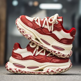 Four Seasons New Men's Low-Top Thick Sole Minimalist Fashionable Versatile Breathable Mesh Casual Sneakers, Outdoor Walking, Style, Sleek Style, Fashionable Shoes, Durable Material, Comfortable Fit, Round Toe, Laceup Sneakers, College Students, Urban Style