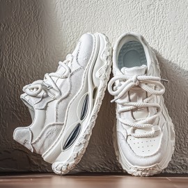 Four Seasons New Men's Low-Top Thick Sole Minimalist Fashionable Versatile Breathable Mesh Casual Sneakers, Outdoor Walking, Style, Sleek Style, Fashionable Shoes, Durable Material, Comfortable Fit, Round Toe, Laceup Sneakers, College Students, Urban Style