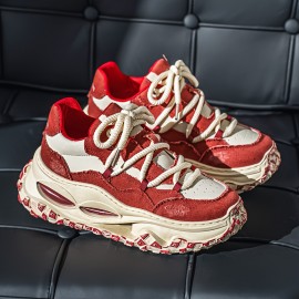 Four Seasons New Men's Low-Top Thick Sole Minimalist Fashionable Versatile Breathable Mesh Casual Sneakers, Outdoor Walking, Style, Sleek Style, Fashionable Shoes, Durable Material, Comfortable Fit, Round Toe, Laceup Sneakers, College Students, Urban Style