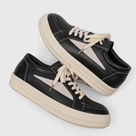 Men's Skate Shoes - Thick Platform Sole for Height Increase & Cushioned Grip - Black/Beige Colorway - PU Upper & Non-Slip Rubber Outsole - Lace-Up Low-Top Sneakers for Streetwear, Skateboarding, Gym, Everyday - All-Season Urban Fashion Shoes