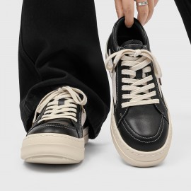 Men's Skate Shoes - Thick Platform Sole for Height Increase & Cushioned Grip - Black/Beige Colorway - PU Upper & Non-Slip Rubber Outsole - Lace-Up Low-Top Sneakers for Streetwear, Skateboarding, Gym, Everyday - All-Season Urban Fashion Shoes