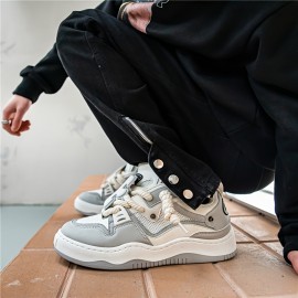 Out of the Box Trend! Large Letter Decorative Rope Shoelaces Street Fashion Men's Shoes Thick Sole Height-Boosting Sneakers for Boys