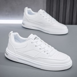 Men's Classic Low-Top Casual Sneakers - Black & White, Striped Design, Durable PU Material with Non-Slip Rubber Sole, Lace-Up Closure for Casual Attire, Street Style, and Outdoor Activities, Spring Summer, Simple Board Shoes
