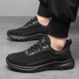 Men'S Low-Top Running Shoes - Breathable Mesh & Synthetic Synthetic Upper, Cushioned Sole for Shock Absorption, Lightweight Design for Gym, Jogging & Casual Wear - Black, Sneakers, Gym Footwear, Sleek Sporty Look, Cushioned Support
