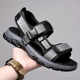 Men'S Lightweight Non-Slip Casual Sandals - Breathable Microfiber with Adjustable Straps, Black & Green Two-Way Slides for Beach, Outdoor, and Everyday Wear, Strappy Sandals