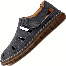 Men's Vintage Solid Colour Close Toe Sandals, Comfy Non Slip Durable Rubber Sole Beach Water Shoes, Men's Footwear, Summer