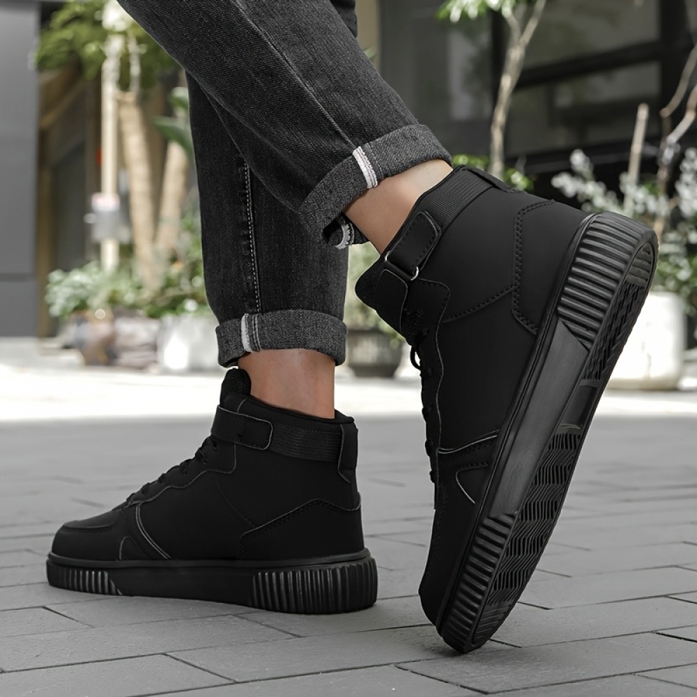 [Allseason Versatility] Men'S High-Top Casual Sneakers - Classic Solid Color, Lace-Up, EVA Sole, Fabric Lining, Stylish & Comfortable for Casual Attire, Allseason Shoes | Classic High Top | Laceup Sho