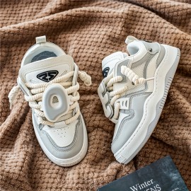 Out of the Box Trend! Large Letter Decorative Rope Shoelaces Street Fashion Men's Shoes Thick Sole Height-Boosting Sneakers for Boys