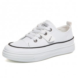 Women's White Sneakers Spring New Design - Lightweight Breathable Round-Toe Casual Shoes with Soft EVA Insole & Cushioned PVC Sole, All-Season Versatile PU Cover Upper for Sports, Casual Attire & Semi-Formal Outfits - Minimalist White Sneakers for Women