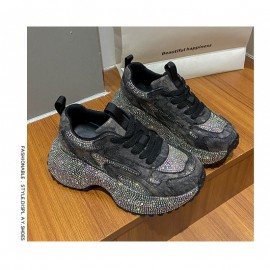 Women's Rhinestone-Encrusted -Style Chunky Platform Sneakers - Height-Increasing Thick-Soled Rhinestone-Toe & Heel, Round-Toe Casual s (Purple) | All-Season /PVC/Rubber for Parties, Prom, Casual Attire - No-Washable