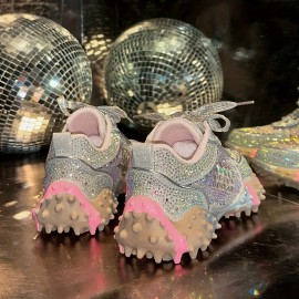 [Stylish Sneakers for Women] Stylish Women's Glittery Rhinestone-Embellished Low-Top Sneakers | Breathable PU Cover, Thick Cushioned Sole, Lace-Up Casual Shoes for All-Season Comfort, Ladies Sneakers, Comfortable Footwear, Durable Footwear