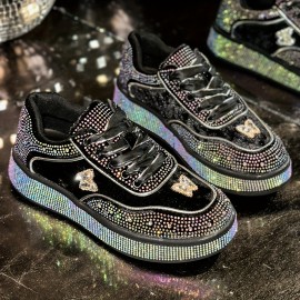 Women'S Glittery Low-Top Sneakers - All-Season Lace-Up Shoes with Sparkling Accents, Breathable Fabric Upper & Durable Rubber Sole for Casual Outdoor Wear, Ladies Sneakers