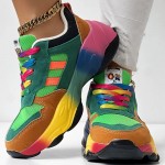 Women'S Bold Red to Gradient Sneakers - Lace-Up Low-Top Shoes with Thick Cushioned MD Sole, Breathable Fabric Upper - All-Season Everyday & Formal Shoes in Green, Yellow, Orange, Pink, Purple, Blue, Teal, - Non-Slip Outfit Staple for Women, Versatile Footwear, Vibrant Design, Comfortable Fit, Fashion Enthusiasts, Style Conscious Consumers, Small Clear Boxes & Packages, Clear And Transparent Boxes, Thick Cushioned Shoes, Multi Color Styles, Non