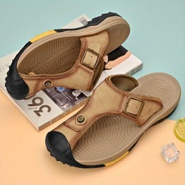 [Stylish Slide Sandals] Stylish Men's Summer Slide Sandals | Anti-Slip Soft Sole with Buckle Straps, Comfortable PU Upper & Rubber Sole for Outdoor Wear, Slipresistant Footwear, Textured Strap Pattern, Durable Traction Footwear