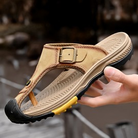 [Stylish Slide Sandals] Stylish Men's Summer Slide Sandals | Anti-Slip Soft Sole with Buckle Straps, Comfortable PU Upper & Rubber Sole for Outdoor Wear, Slipresistant Footwear, Textured Strap Pattern, Durable Traction Footwear