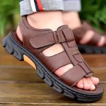Men'S Casual Sandals with Adjustable Hook-and-Loop Straps, Non-Slip Comfortable Beach Shoes for Spring/Summer, Brown Synthetic Upper & Black Sole, Perfect for Vacation and Outdoor Activities, Beach Footwear | Stylish Sandals | Synthetic Sandals