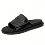 Men'S Fashion Slide Sandals - Summer Beach Shoes with Adjustable Hook & Loop Closure, Soft Faux Upper & Non-Slip Rubber Sole, Comfortable Casual Outdoor Streetwear for Vacation, Beach, Daily Wear, Beach Footwear, Vacation Style, Durable Traction Footwear