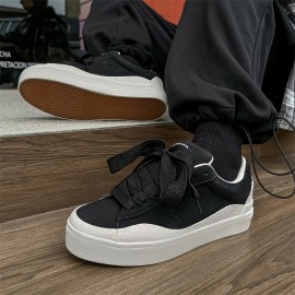 Men'S Trendy Chunky Sneaker - Casual & Sporty Lace-Up Shoes with Thick Rubber Sole, Height Increase, White Upper, Brown Accents, Perfect for Hiking, Daily Wear & Outdoor Activitie