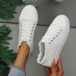 Women's Breathable Mesh Sports Casual Shoes - Lightweight Flat Rubber/Fabric Upper & Inner Lining, All-Season White & Green Lace Design, Round Toe Comfort, Japanese-Korean Inspired Style, Ladies Sneakers, Comfortable Daily Wear, Fashion Sportswear, Durable Traction Sole, Lifestyle, Minimalist Style, Rubber Outsole, Athletic Footwear, Fitness Enthusiasts